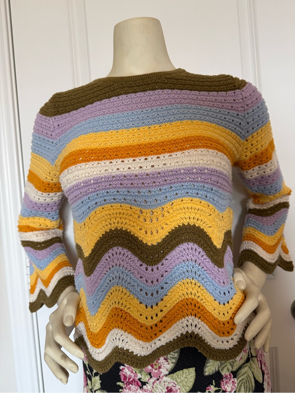 Rachel Zoe Striped Crochet Vintage Inspired Sweater